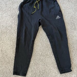 Adidas Black Joggers with Yellow Drawstring